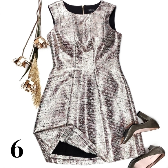 Tahari Arthur Levine Rose Gold Teal Shimmer Dress Sz 6 - Picture 2 of 16